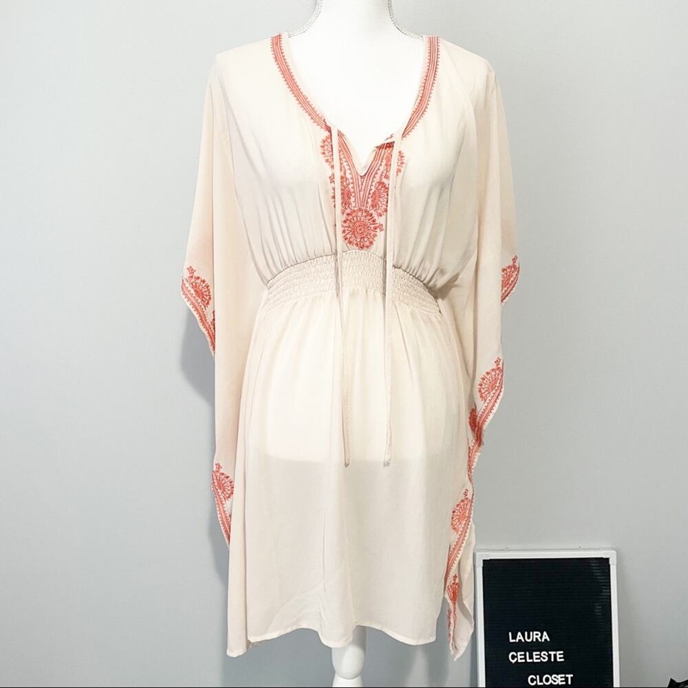 Umgee peach embroidered Kaftan dress coverup size small